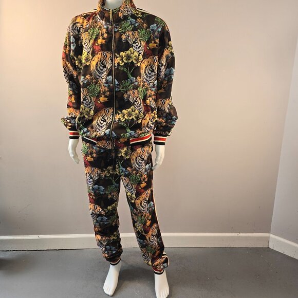 Tiger Print Track Suit Set G -Style USA Mens Sz XL Jungle Camo Stripe Accent NWT - Picture 1 of 11